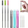 Reusable Straws, Collapsible Portable Stainless Steel Straws with Case, Silicone Tip and Cleaning Brush, for Travel Camping