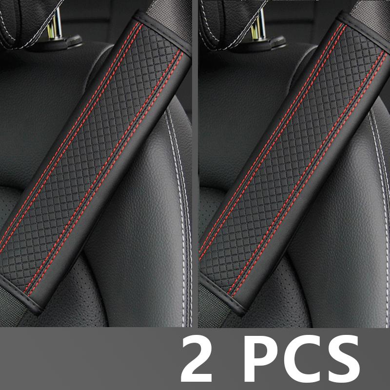 1/2Pcs PU Leather Car Seat Belt Shoulder Cover Embossed Safety Belt Protective Cover Comfortable Embroidered Auto Seatbelt Trim