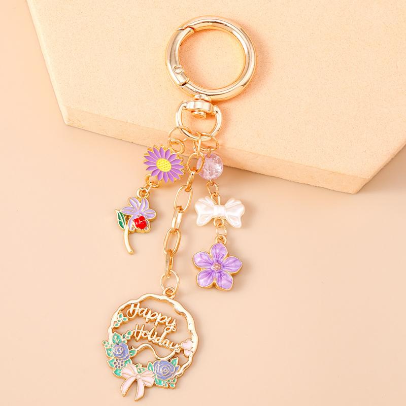 Cute Enamel Garland Keychain Women Girls Flowers Key Ring Pendants Handbag Decor Diy Handmade Jewelry Gifts