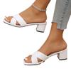 Summer new one-word woven cross-strap wear high heels large size thick heel cool slippers women