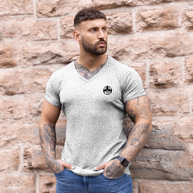 

Do The Work Вязаная спортивная мужская футболка для фитнеса с V-образным вырезом, облегающая футболка с принтом для бодибилдинга, летняя модная футболка с коротким рукавом XXL белый