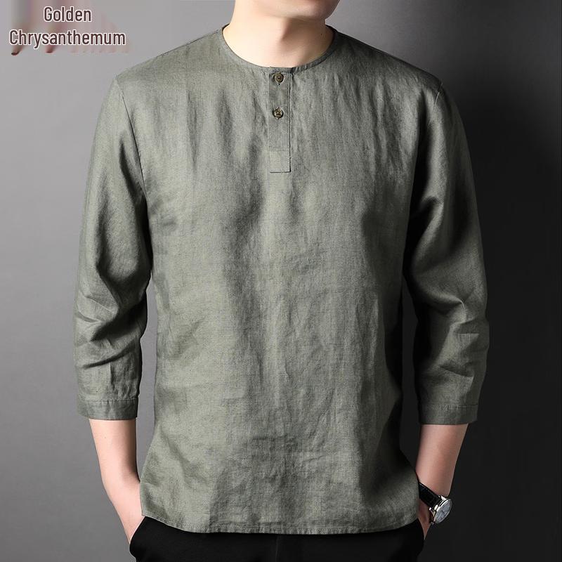 Men's Casual Chinese Style Linen 3/4 Sleeve T-Shirt