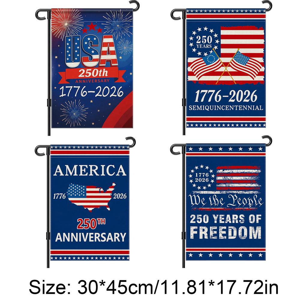 4PCS 250 Anniversary USA American Flag 12 X 18 Inch Patriotic Banner Patriotic Yard Sign for 4th of July Decorations