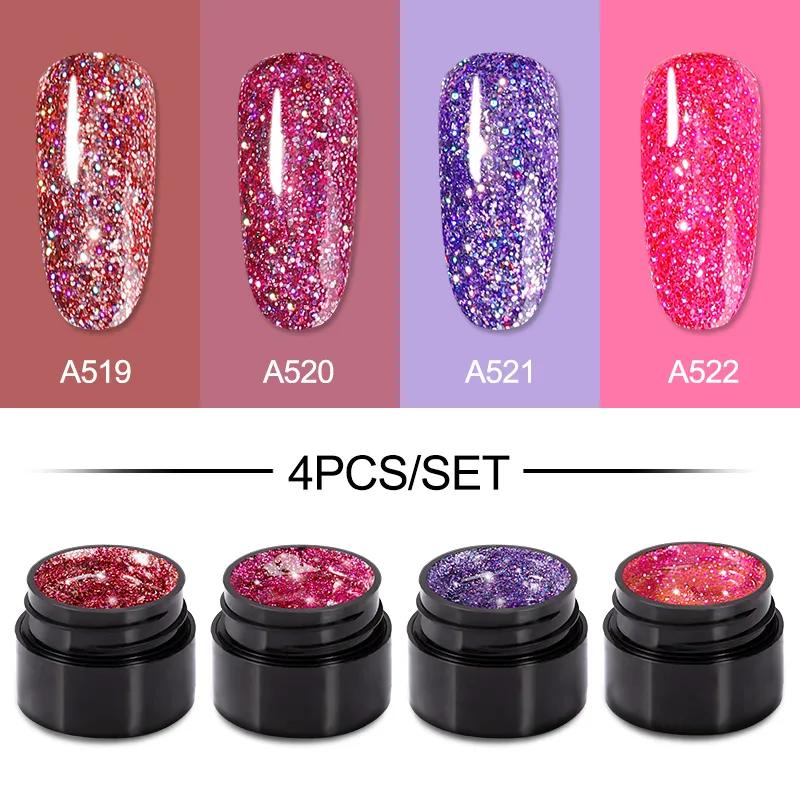 ROSALIND 4PCS Gel Nail Polish Lot Set Glitter Nail Gel Polish Soak Off UV Nail Polish Gel Set