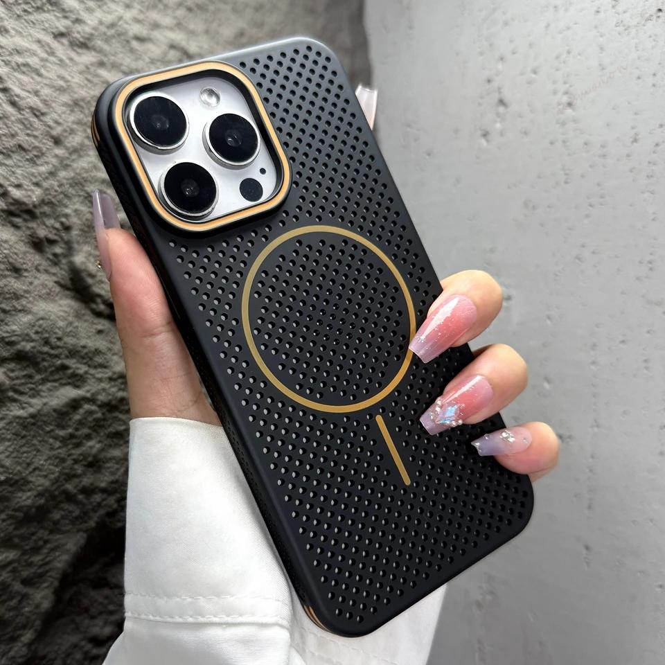 Magnetic Phone Case For iPhone 17 Air 15 14 13 12 16 Pro Max 14Pro 16Pro Magsafe Heat dissipation Protector Shockproof Hard Cover