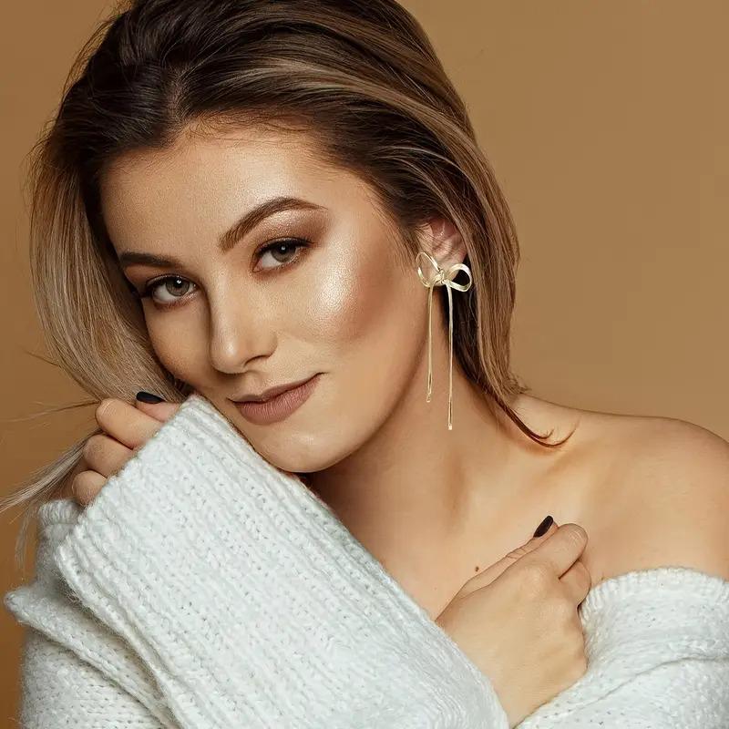 2Pcs Earrings Light Luxury Bow Earrings New Models Titanium Steel Senior Sense Europe And The United States Two Colours