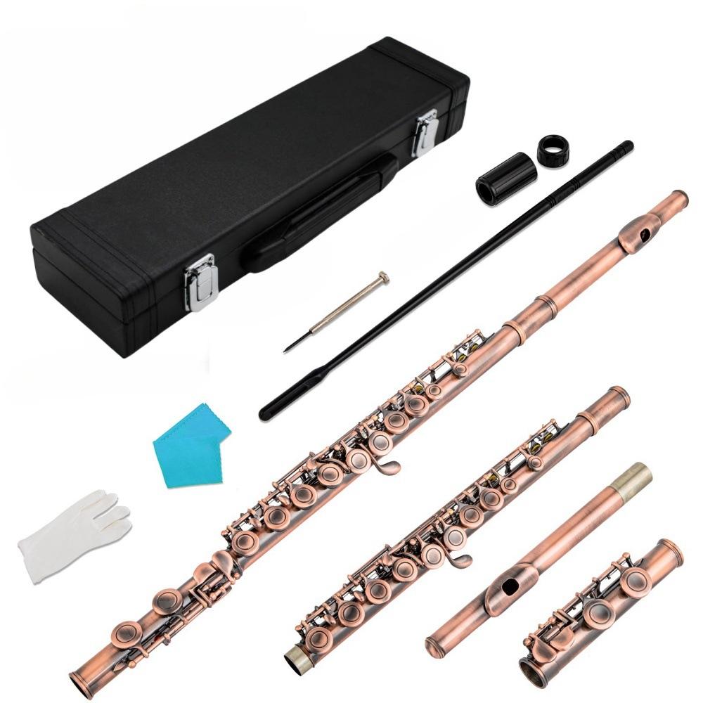 Factory Direct: Multi-color 16-hole/key C-tuned nickel-plated flute with silver-plated E key, wooden case