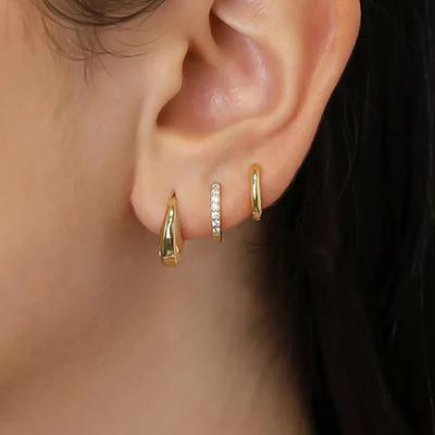 3pcs Trendy Stainless Steel Minimalist Hoop Earrings Set for Women Crystal Zirconia Huggie Circle Punk Earrings Piercing Jewelry