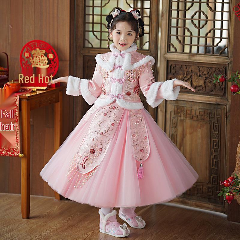 Vinter-Hanfu-klänning för flickor - Liten festlig outfit i kinesisk stil