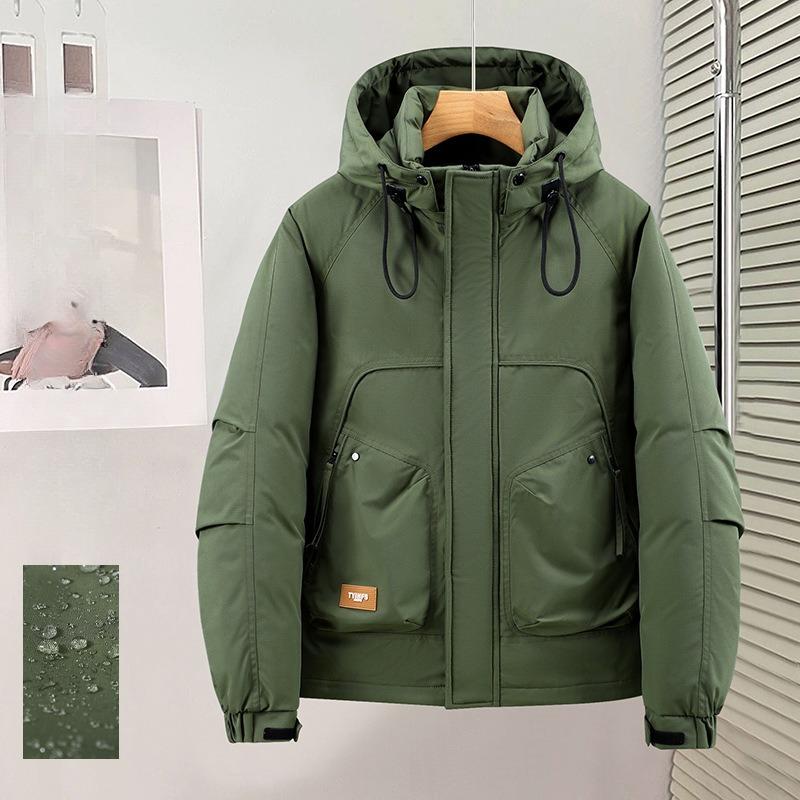 Men's Hooded Rain and Cold Resistant Winter Jacket Thickened Warm Lightweight Casual Loose Comfortable Cotton Jacket Punching Jacket
