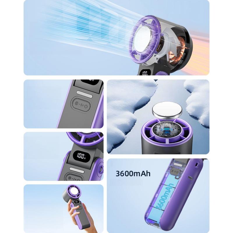 1PC High-speed Handheld Fan Ice Compress Cooling Small  Outdoor Portable Foldable Small Neck Fan Digital Display Stepless Speed Regulation