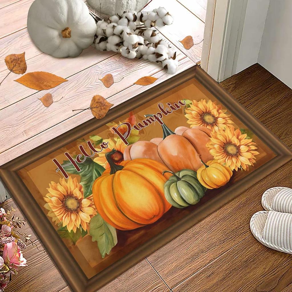 Hello, Pumpkin Rug. Autumn Thanksgiving Door Mat. Soft And Slip-Resistant Indoor Entrance Floor Mat For Home Decoration.