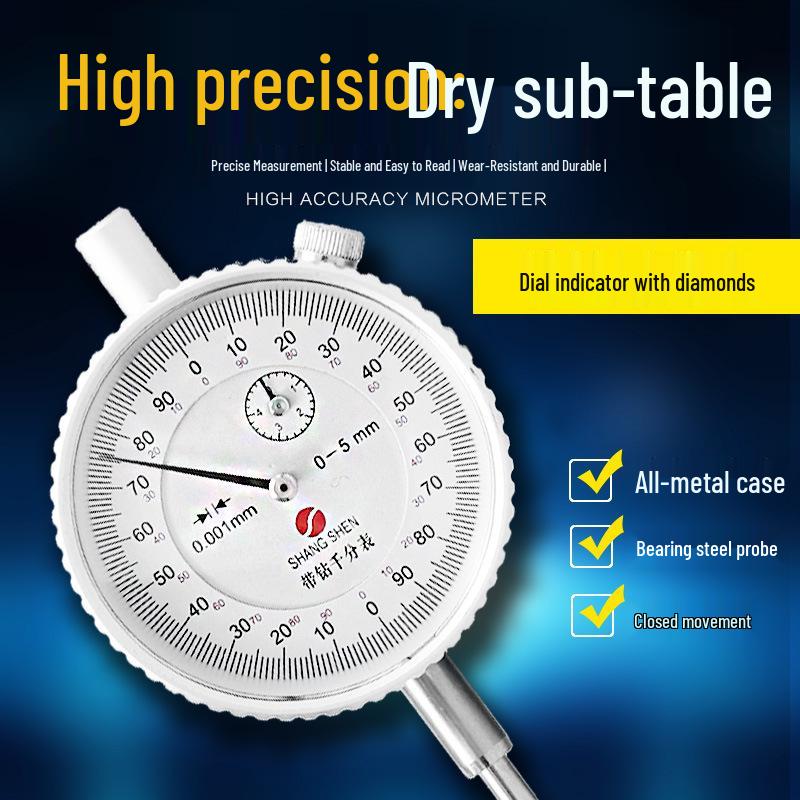 Mechanical Dial Indicator with Strong Magnetic Base, 0-5 Range, 0.001 Precision Small Red Universal Holder