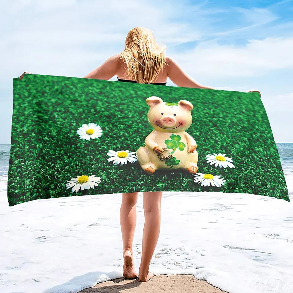 Cartoon Pig Beach Towel Oversized, Ultra Soft Microfiber Sand Free Beach Towels for Adults, Super Absorbent Quick Dry Pool Towel