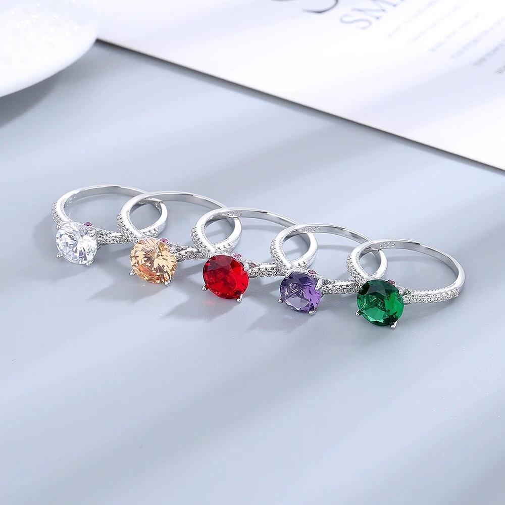 Women's Rings 7mm Red Green Zircon Silver Jewelry Party Christmas Gift Couple Wedding Rings