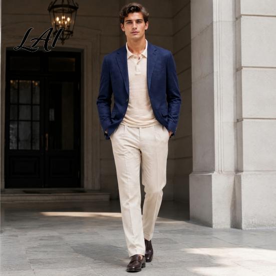 Polyester Single Button Coat Men Casual Blazer Notch Lapel Suit Jacket Structured Daily Wear Jacket Business for Wedding Office Layering Pieces