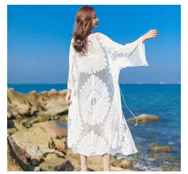 Plus Size Lace Cardigan Bikini Cover-Up - Extra Long, Lightweight Mesh