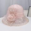 Spring and Summer New Light Luxury Mesh Sequined Top Hat Women's Banquet Sun Hat Three-dimensional Rose Decoration Light and Breathable