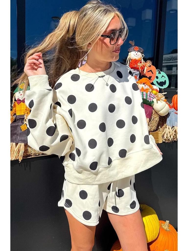 2025 Autumn Polka Dot Casual Two-Piece Suit for Women - Fashionable, Versatile, Loose Fit