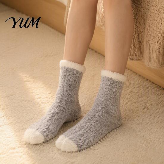 Warm Winter Gift for Women Thickened Plush Socks Women, Soft Coral Fleece Slipper with Loose Circulation Towel Bottom Cushioning, Thermal Floor Autumn