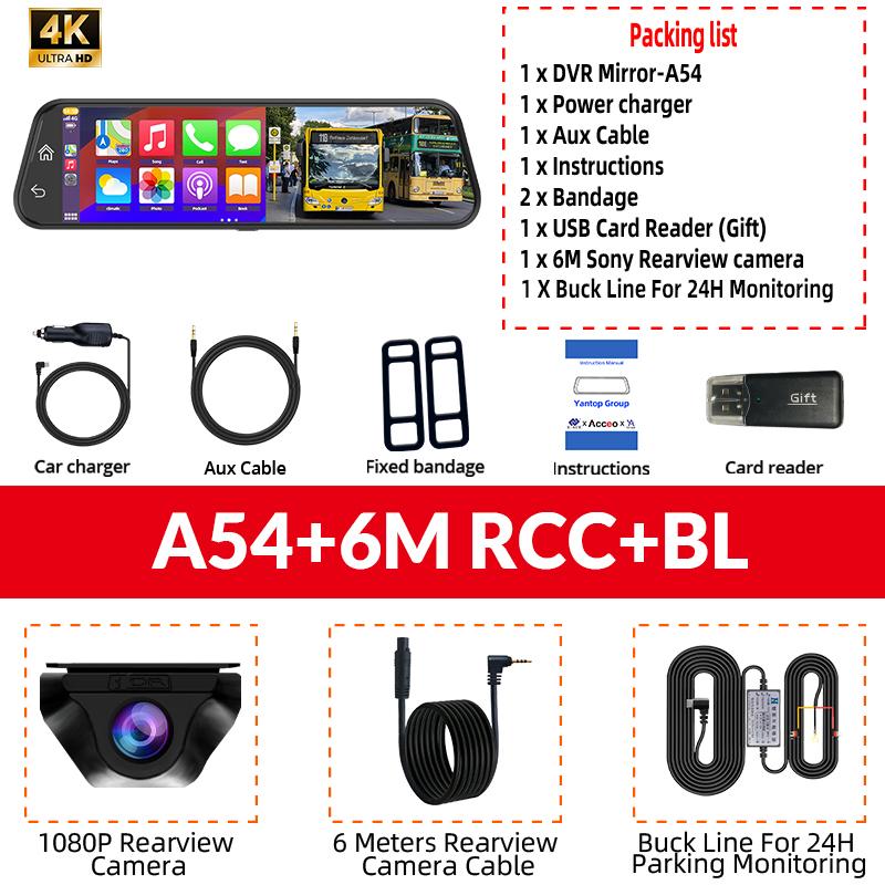 E-ACE 9.66 inch Dash Cam 4K HD WiFi Driving Recorder Carplay & Android Auto Night Vision Recorder Car DVR