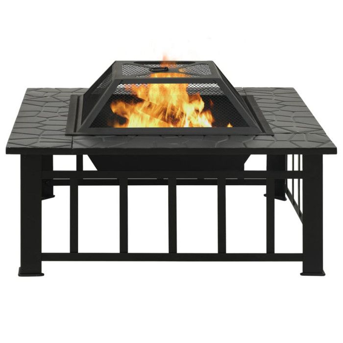 VidaXL Fire Pit with Poker 79x79x46.5 Cm XXL Steel, Heating, Patio Heater, Outdoor Fire Pit, Chiminea, Heating 360061
