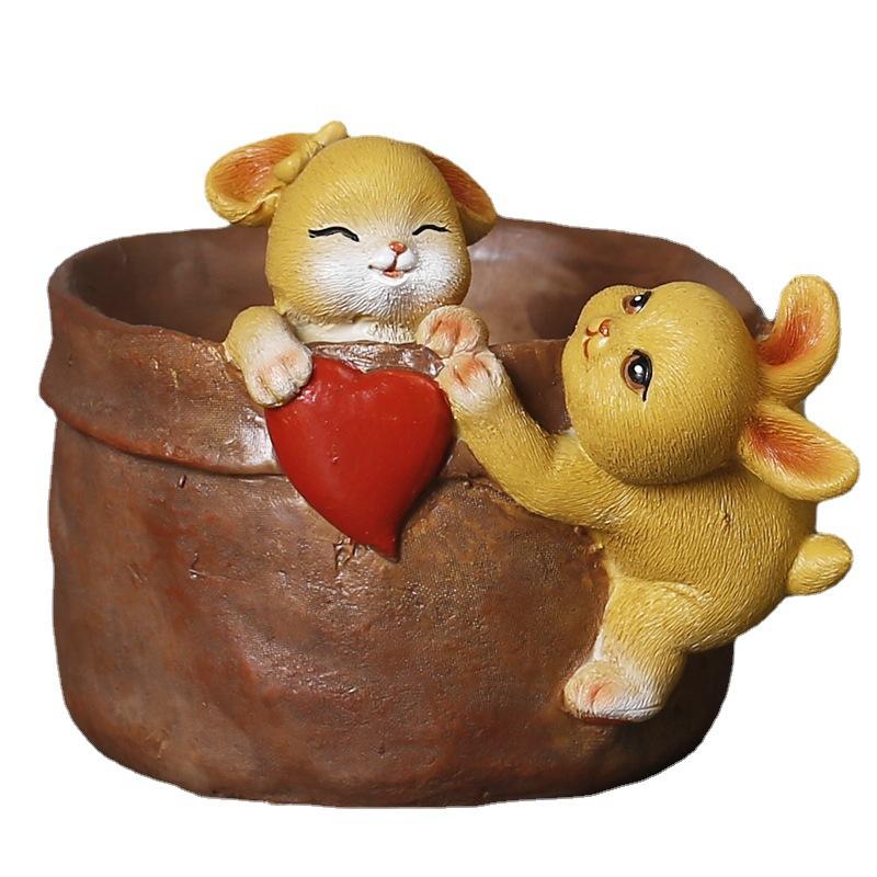 Cartoon Animal Cute Rabbit Gardening Succulent Flower Pot Plant Micro Landscape Green Plant Wenzhu Resin Pot Ornament