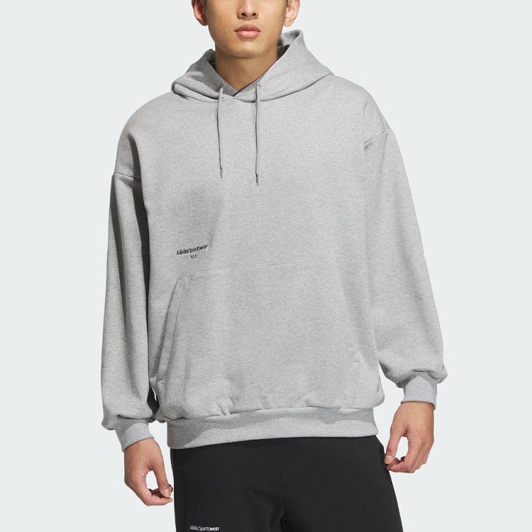 Adidas Small Logo Hoodie With Letter Details Men Hoodie Medium-Heather-Grey IZ1607