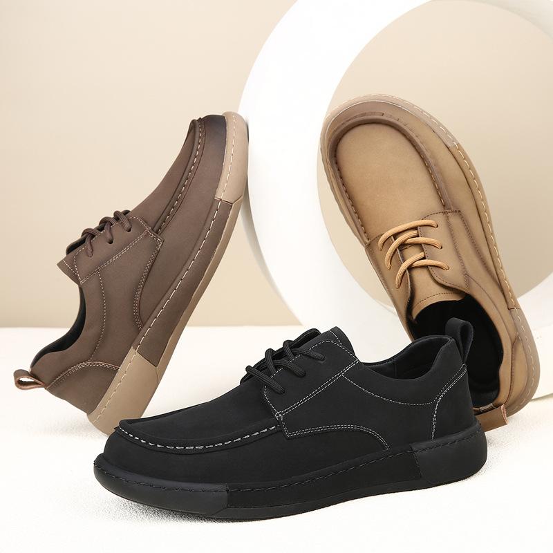 New Autumn Retro Genuine Leather Fashion Casual Trend Versatile Anti Slip Comfortable Breathable Simple Sports Men's Board Shoes