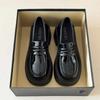 Black Round Head Small Man Increases Height with One Pedal Loafers Women's 2025 New Spring and Autumn British Style Thick-soled Small Leather Shoes