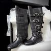 Cowhide Version~ Inner Heightening Belt Buckle Boots Women's New Fashion Catwalk Knight Boots Versatile Spice Girl Fashion Boots