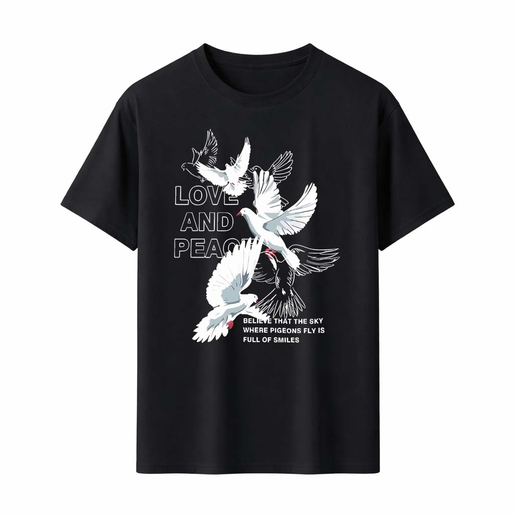 

Love And Peace Dove T-Shirt Men Women Flying Birds Print Vintage Retro Style Black Tee Top Fashion Casual Summer - Men s Summ... S разноцветный