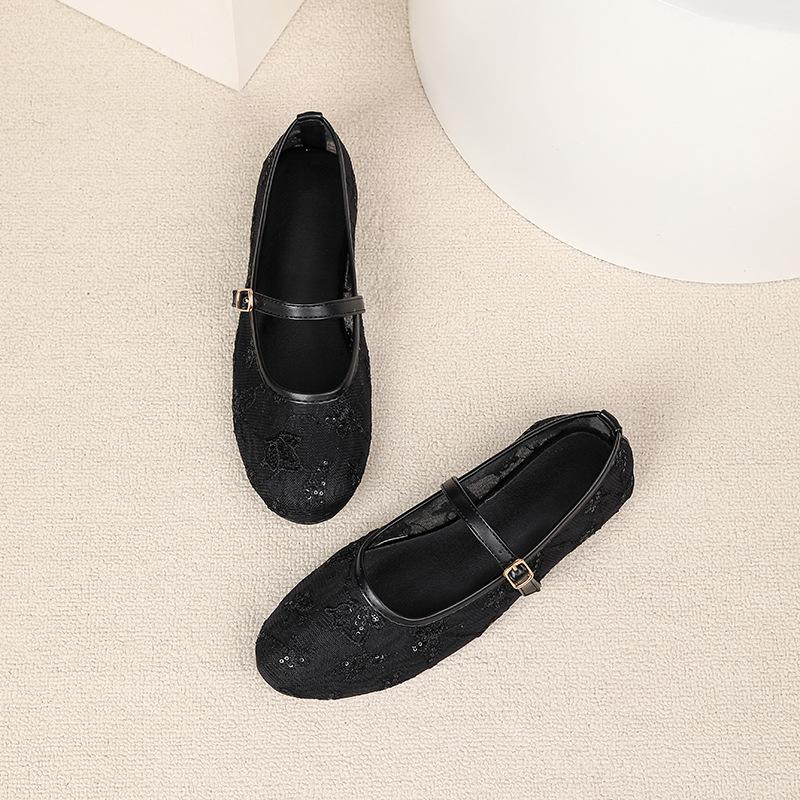 Women s Summer Mesh Mary Jane Flats Round Closed Toe Ballet Flat Shoes Casual Dressy Shoes Non-Slip Embroidered Floral Mary Jane Shoes for Women 36