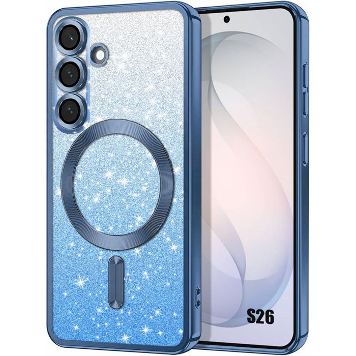Hoesje voor Samsung Galaxy S26, Glitters Bescherming Anti-Kras met Magnetische Cirkel - Blauw