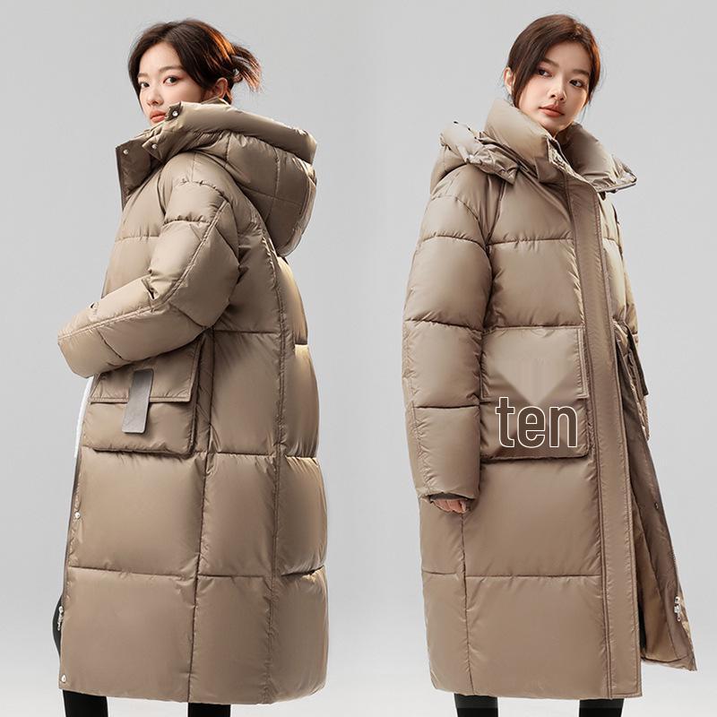 Women's Mid-Length Hooded Down Coat - Korean Style, Plus-Size, Thick Winter Outerwear