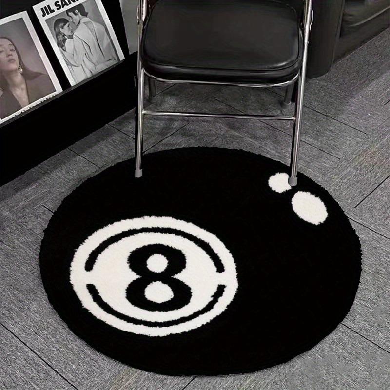 1 Stück/Set Schwarzer Beflockter Fleece Runder Teppich mit 8-Ball Billard Druck, Beflockter Plüschteppich für Wohnzimmer Schlafzimmer Bodenmatte