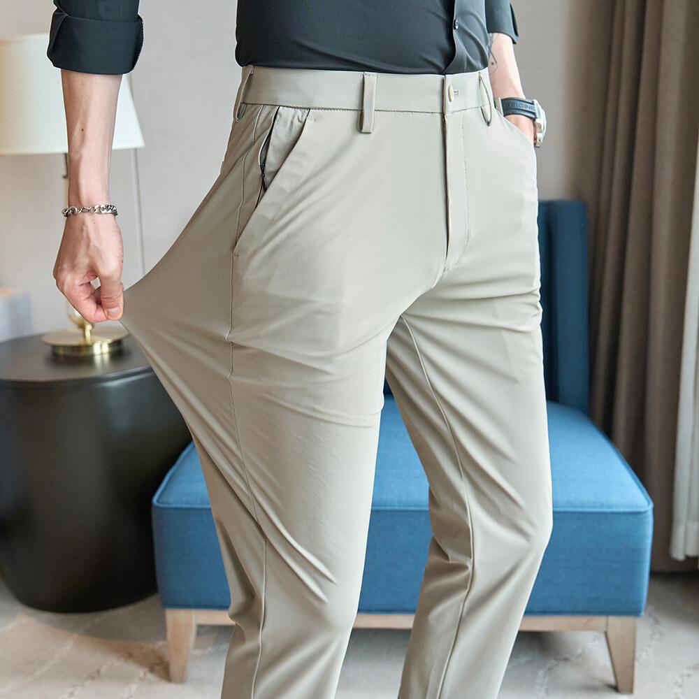 New Plus Size Fat Brother Skinny Casual Pants Ice Silk High Elastic Quick Drying Business Casual Pants
