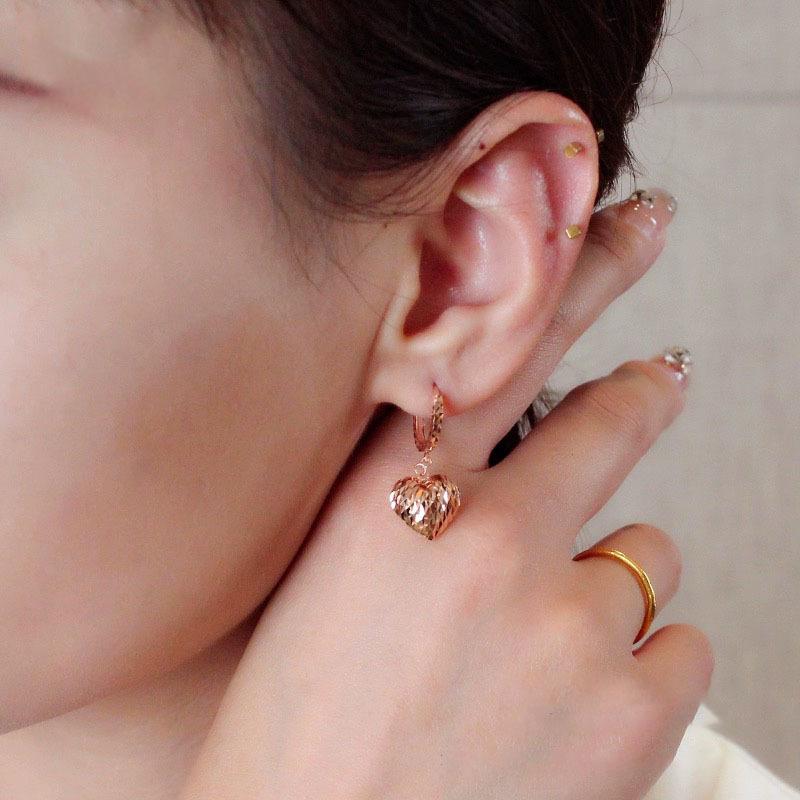 Exquisite Russian Purple Gold Car Flower Peach Heart Earrings Plated Rose Gold Laser Love Heart Temperament Ear Buckle Jewelry
