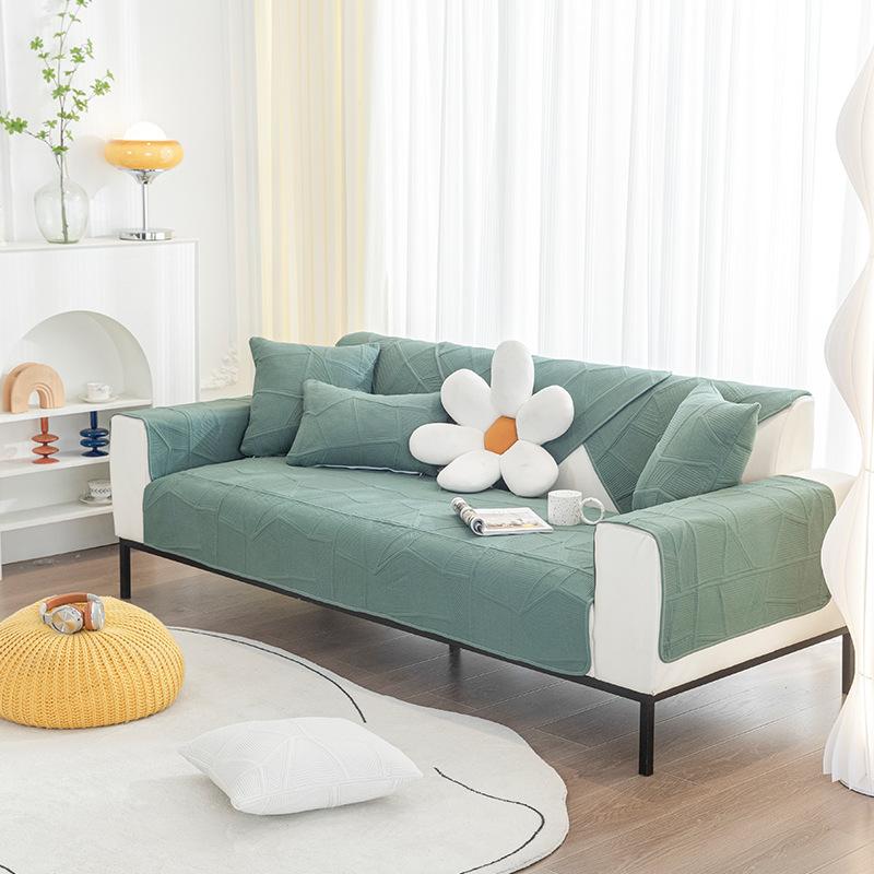 

7-цветная подушка для дивана, универсальная нескользящая подушка для дивана Four Seasons, однотонная спинка дивана для гостиной, подлокотник, полотенце с вышивкой 70x70cm зелёный