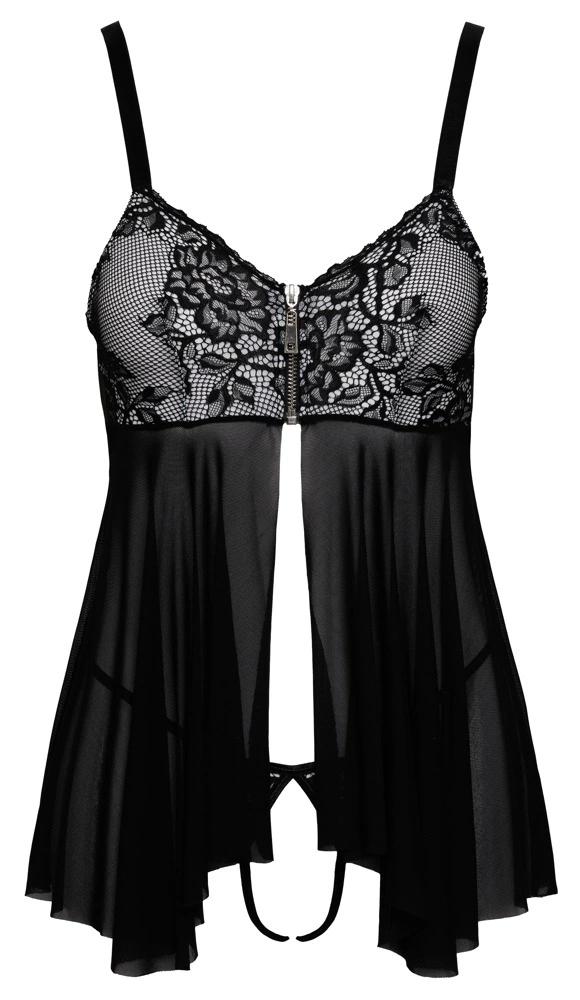 Cottelli LINGERIE - Sexy offenes Hemdchen mit Spitze + Schrittloser String XL