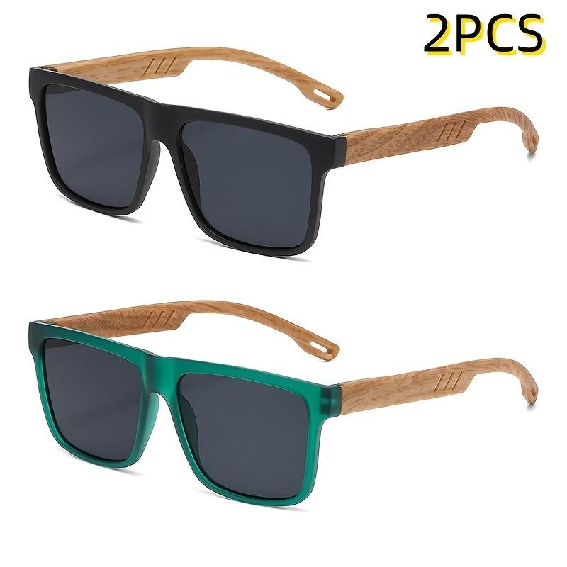 2 Pack Square Frame Bamboo Wood Grain Foot Silk Sunglasses Retro UV Resistant Sunglasses