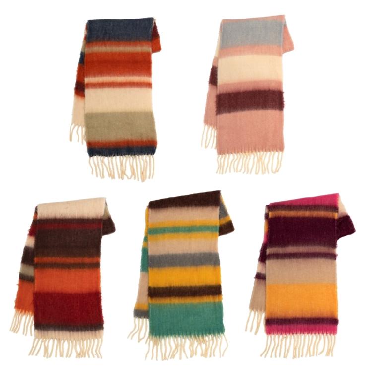 Striped Scarf Long Knitted Scarf Neck Warmer Women Scarf Lightweight Neck Wrap