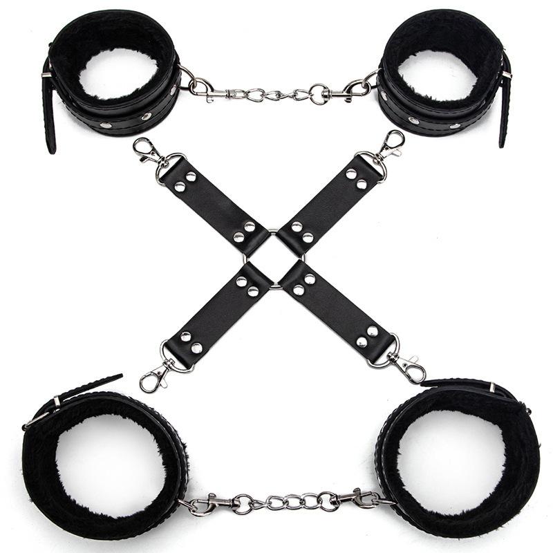 Sex toys sm props anti-back bondage cross buckle plush 3-piece set sm tuning binding handcuffs foot cuffs adult self bondage