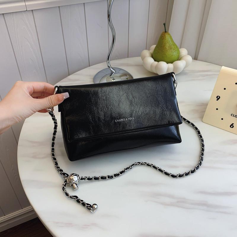 Ielgy Ladies Fashionable All-Match Texture Small Square Bag Shoulder Messenger Chain Soft Leather Bag