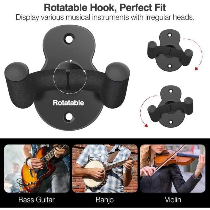 Wall Mount for Guitar - Black - 3pcs - Carbon Steel - Non-slip - Multifunctional