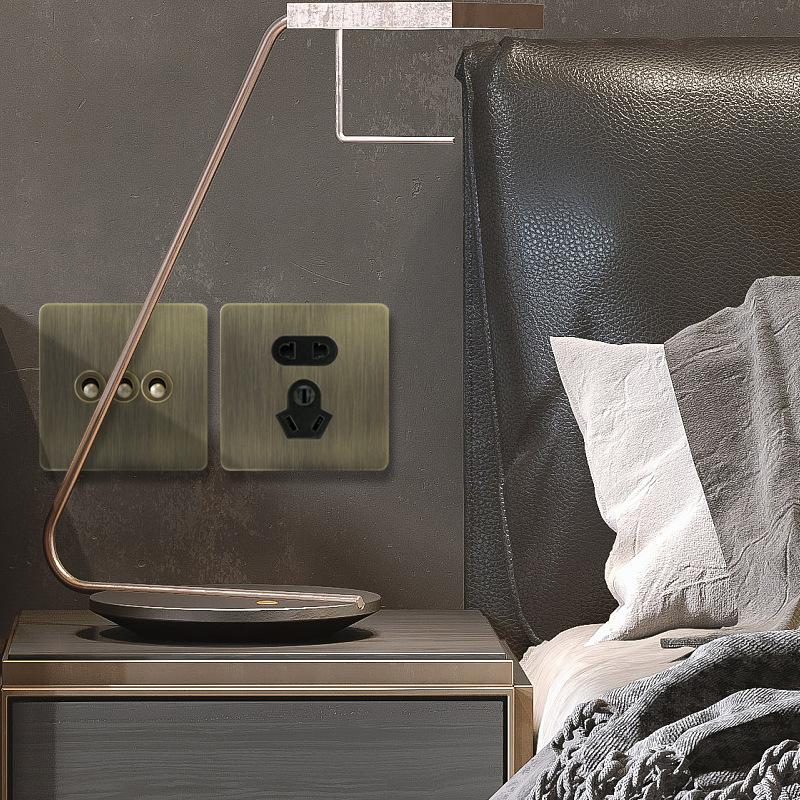 Retro EU Metallplatte Wand Kippschalter Steckdose, Bronzefarbener Antiker Edelstahl Wandschalter