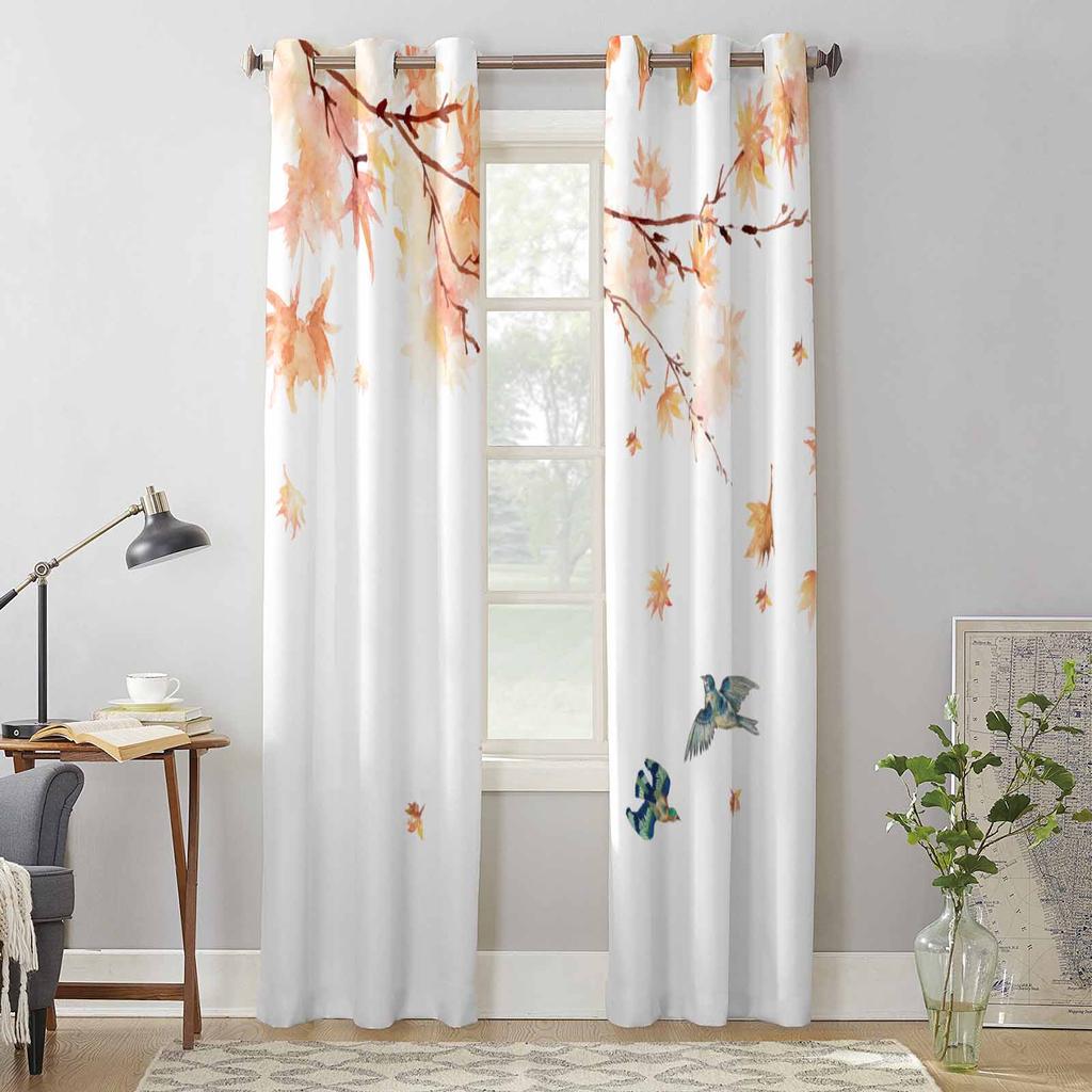 Maple Leaves Branches Birds Window Curtains for Living Room Luxury Bedroom Curtain Kitchen Blinds Drapes Curtains