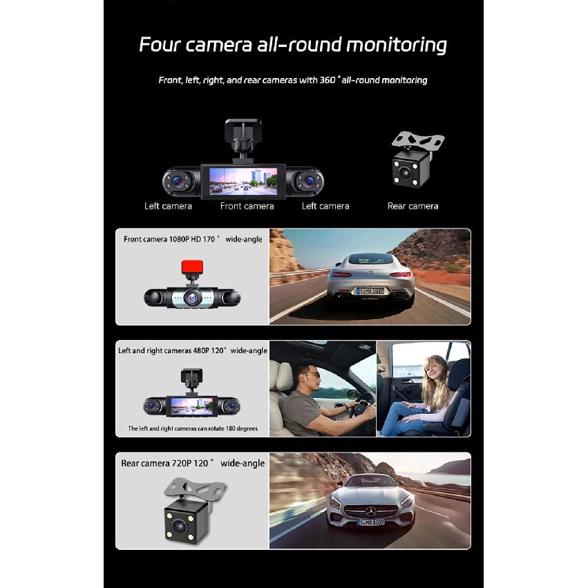 4 Channel Dash Cam Mini Driving Recorder 1080P Video Recorder with Night Vision Parking Surveillance Car DVR Camera