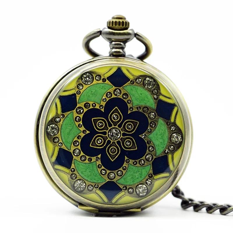 

PJX1200 Vintage Antique Retro Green Flower Enamel Mechanical Pocket Watch Antique Necklace Chain Pendent Men Women Fob Watches зелений
