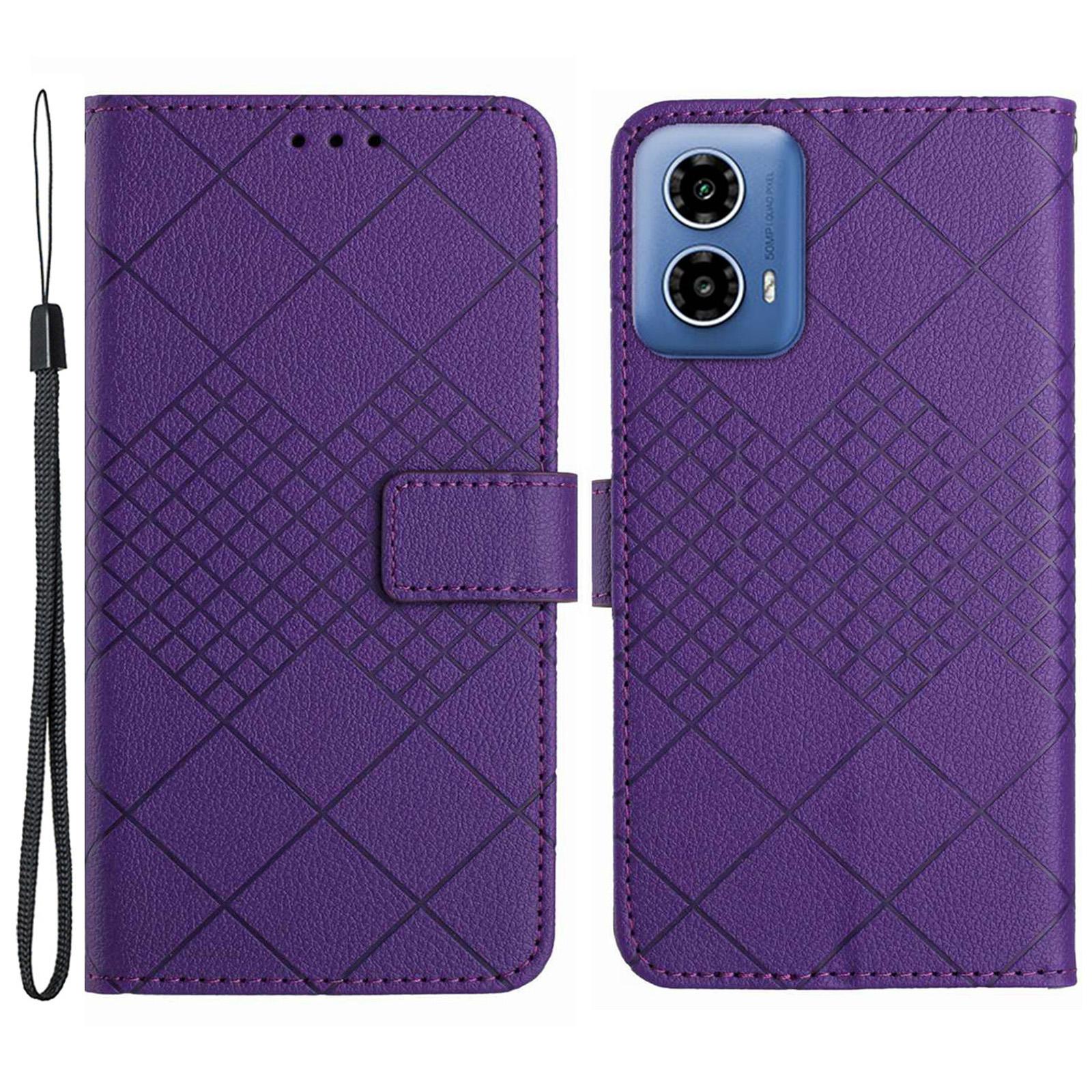 

HT06 For Motorola Moto G85 5G/S50 Neo 5G Case PU Leather Wallet Rhombus Phone Cover Dark Purple